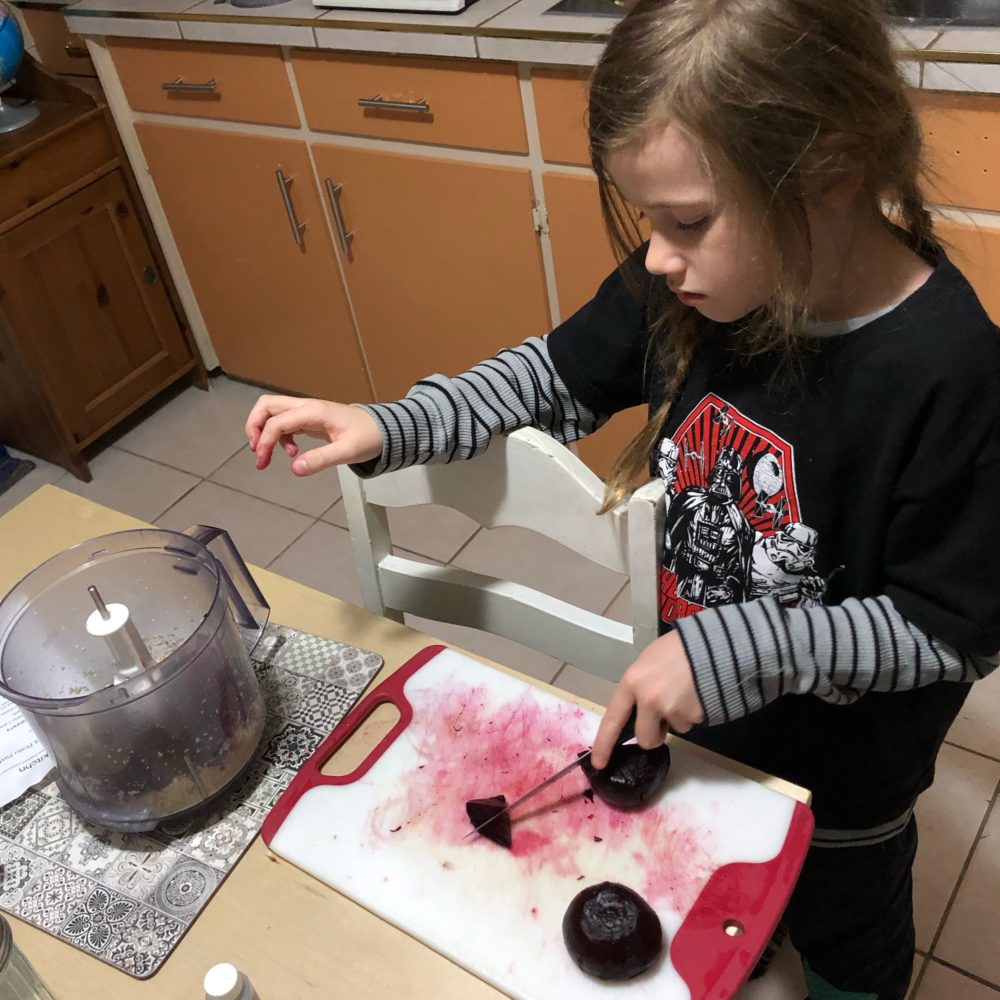 chopping beets