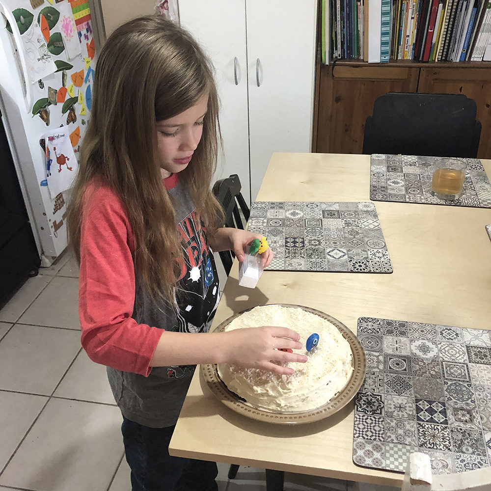 decorating the cake