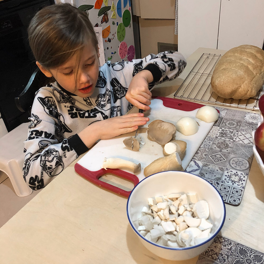 chopping the mushrooms