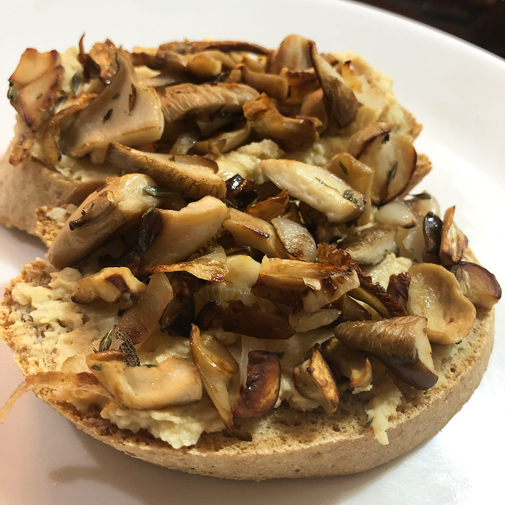 hummus and mushroom toast